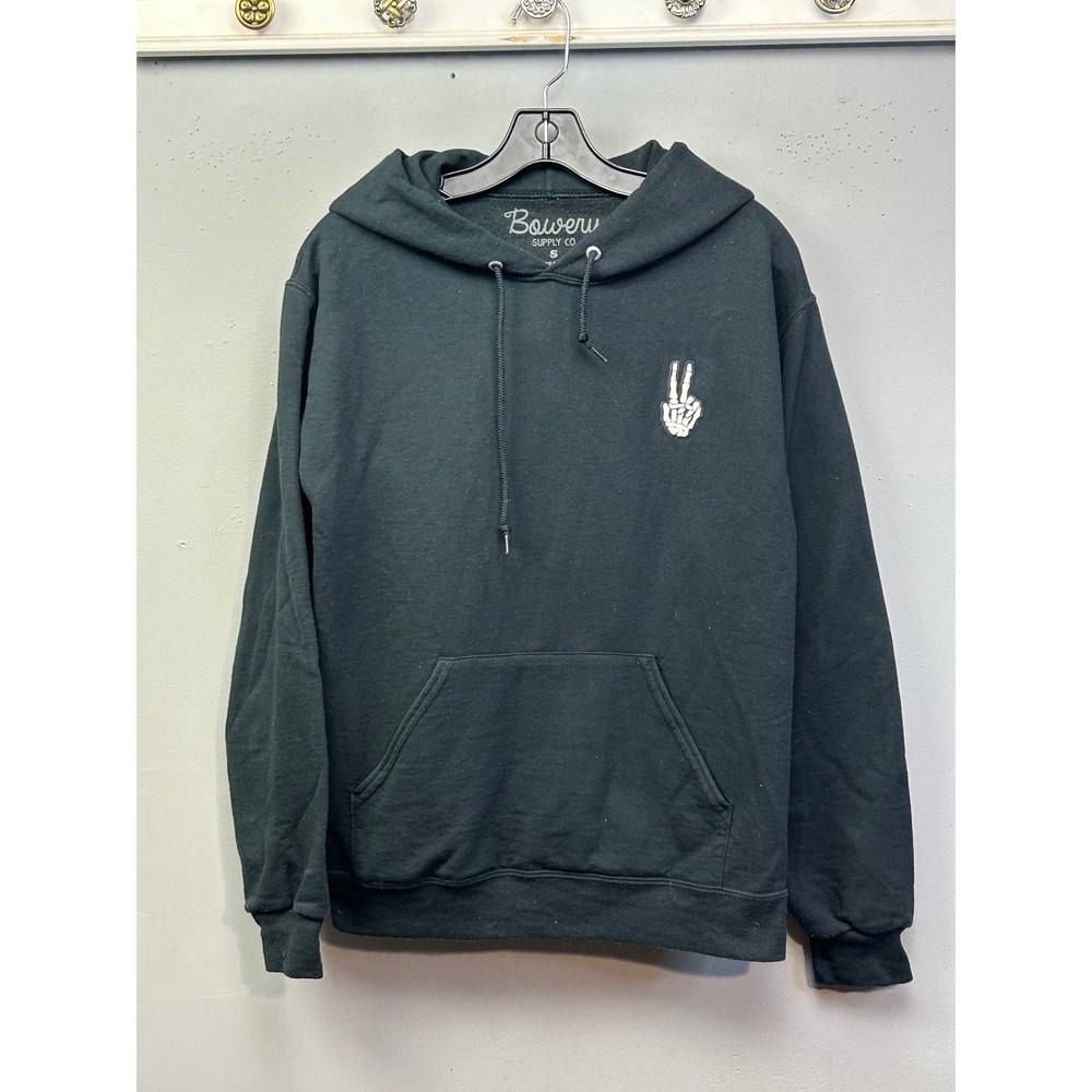 Bowery Supply Co Hoodie Mens Small Black Skeleton Peace Sign Streetwear Skater